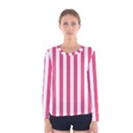 Vertical Stripes - White and Dark Pink Women s Long Sleeve T-shirt