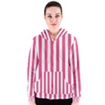 Vertical Stripes - White and Dark Pink Women s Zipper Hoodie