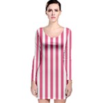 Vertical Stripes - White and Dark Pink Long Sleeve Velvet Bodycon Dress