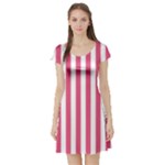 Vertical Stripes - White and Dark Pink Short Sleeve Skater Dress