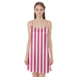 Vertical Stripes - White and Dark Pink Satin Night Slip