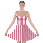 Vertical Stripes - White and Dark Pink Strapless Bra Top Dress