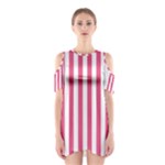 Vertical Stripes - White and Dark Pink Women s Cutout Shoulder Dress