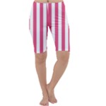 Vertical Stripes - White and Dark Pink Cropped Leggings