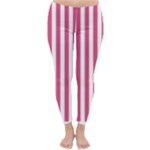 Vertical Stripes - White and Dark Pink Winter Leggings