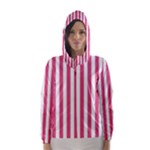 Vertical Stripes - White and Dark Pink Hooded Wind Breaker (Women)