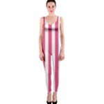 Vertical Stripes - White and Dark Pink OnePiece Catsuit