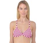 Vertical Stripes - White and Dark Pink Reversible Tri Bikini Top