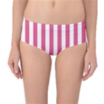 Vertical Stripes - White and Dark Pink Mid-Waist Bikini Bottoms