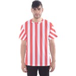 Vertical Stripes - White and Pastel Red Men s Sport Mesh Tee