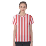 Vertical Stripes - White and Pastel Red Women s Cotton Tee