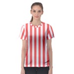 Vertical Stripes - White and Pastel Red Women s Sport Mesh Tee