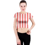 Vertical Stripes - White and Pastel Red Crew Neck Crop Top