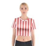 Vertical Stripes - White and Pastel Red Cotton Crop Top