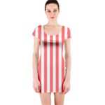 Vertical Stripes - White and Pastel Red Short Sleeve Bodycon Dress