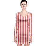 Vertical Stripes - White and Pastel Red Long Sleeve Bodycon Dress