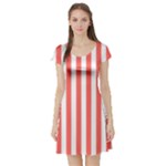 Vertical Stripes - White and Pastel Red Short Sleeve Skater Dress