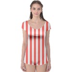 Vertical Stripes - White and Pastel Red Boyleg Leotard (Ladies)