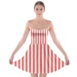 Vertical Stripes - White and Pastel Red Strapless Bra Top Dress