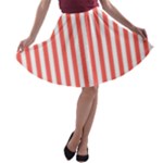 Vertical Stripes - White and Pastel Red A-line Skater Skirt