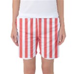 Vertical Stripes - White and Pastel Red Women s Basketball Shorts