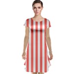 Vertical Stripes - White and Pastel Red Cap Sleeve Nightdress