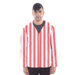 Vertical Stripes - White and Pastel Red Hooded Wind Breaker (Men)