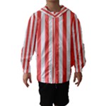 Vertical Stripes - White and Pastel Red Hooded Wind Breaker (Kids)