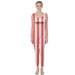 Vertical Stripes - White and Pastel Red Long Sleeve Catsuit