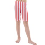 Vertical Stripes - White and Pastel Red Kid s Mid Length Swim Shorts