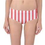 Vertical Stripes - White and Pastel Red Mid-Waist Bikini Bottoms