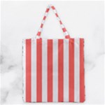 Vertical Stripes - White and Pastel Red Grocery Tote Bag