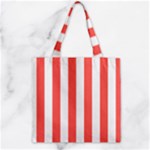 Vertical Stripes - White and Pastel Red Zipper Grocery Tote Bag