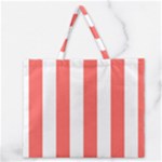 Vertical Stripes - White and Pastel Red Zipper Large Tote Bag