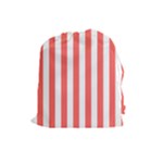 Vertical Stripes - White and Pastel Red Drawstring Pouch (L)