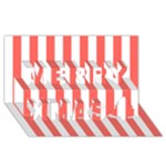 Vertical Stripes - White and Pastel Red Merry Xmas 3D Greeting Card (8x4)