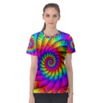 Psychedelic Fractal Rainbow Spiral  Women s Sport Mesh Tee