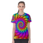 Psychedelic Fractal Rainbow Spiral  Women s Cotton Tee