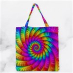 Psychedelic Fractal Rainbow Spiral  Grocery Tote Bag