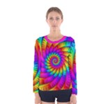 Psychedelic Fractal Rainbow Spiral  Women s Long Sleeve Tee