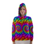 Psychedelic Fractal Rainbow Spiral  Hooded Wind Breaker (Women)