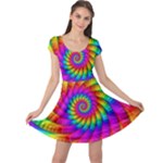 Psychedelic Fractal Rainbow Spiral  Cap Sleeve Dress