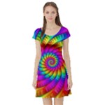 Psychedelic Fractal Rainbow Spiral  Short Sleeve Skater Dress