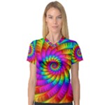 Psychedelic Fractal Rainbow Spiral  Women s V-Neck Sport Mesh Tee