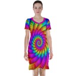 Psychedelic Fractal Rainbow Spiral  Short Sleeve Nightdress