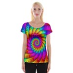 Psychedelic Fractal Rainbow Spiral  Women s Cap Sleeve Top