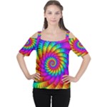 Psychedelic Fractal Rainbow Spiral  Women s Cutout Shoulder Tee