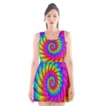 Psychedelic Fractal Rainbow Spiral  Scoop Neck Skater Dress