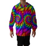 Psychedelic Fractal Rainbow Spiral  Hooded Wind Breaker (Kids)