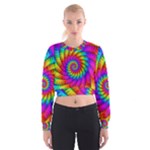 Psychedelic Fractal Rainbow Spiral  Women s Cropped Sweatshirt